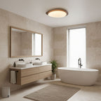 Pebble Round Flush Mount Ceiling Light With Wood-Trim Rim