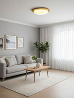 Pebble Round Flush Mount Ceiling Light With Wood-Trim Rim