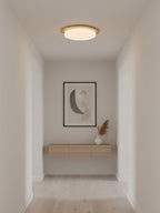 Pebble Round Flush Mount Ceiling Light With Wood-Trim Rim