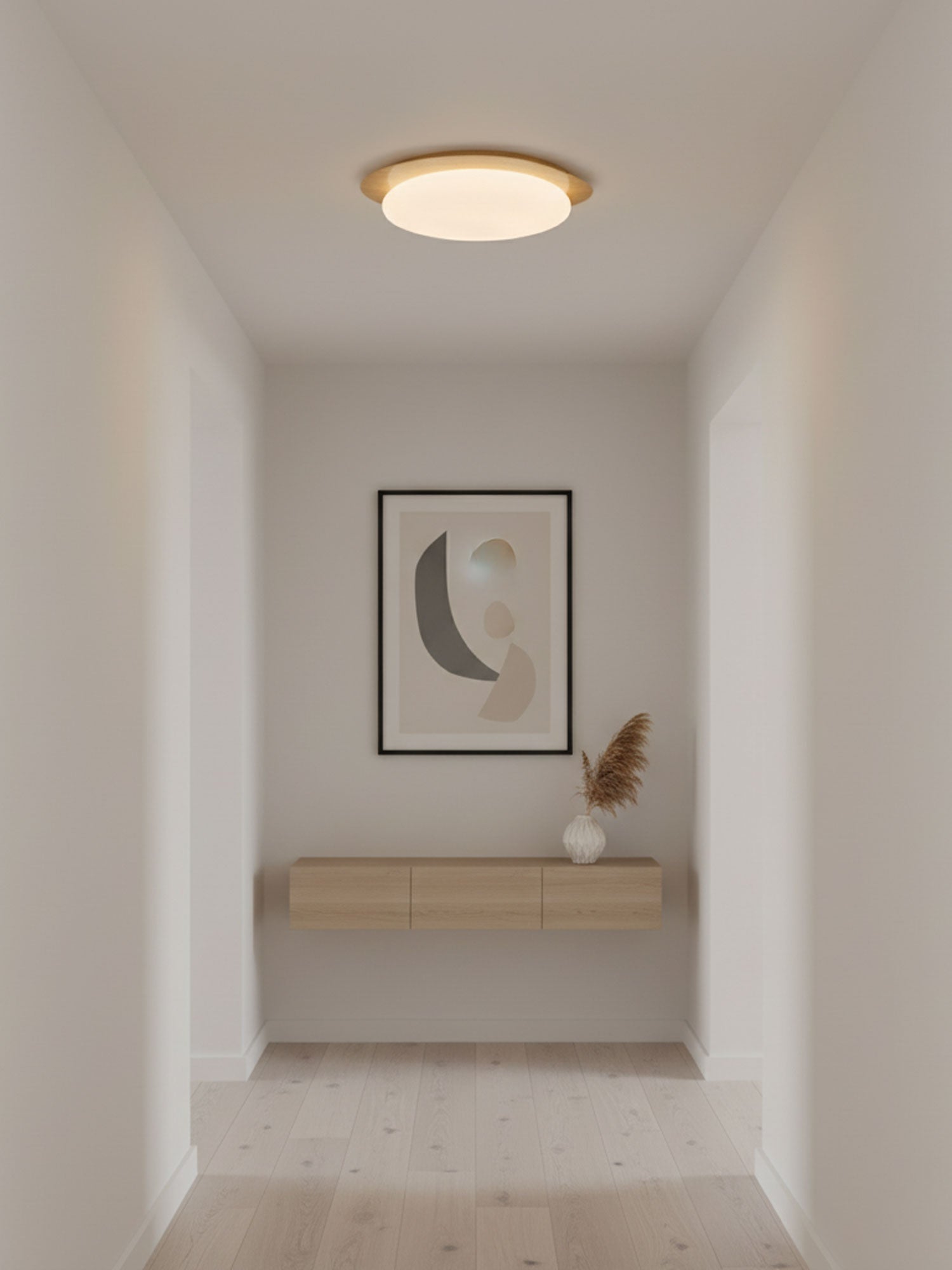 Pebble Round Flush Mount Ceiling Light With Wood-Trim Rim