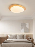 Pebble Round Flush Mount Ceiling Light With Wood-Trim Rim