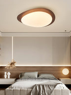 Pebble Round Flush Mount Ceiling Light With Wood-Trim Rim