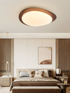 Pebble Round Flush Mount Ceiling Light With Wood-Trim Rim