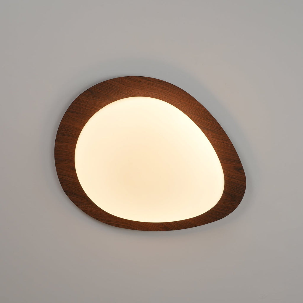Pebble Round Flush Mount Ceiling Light With Wood-Trim Rim