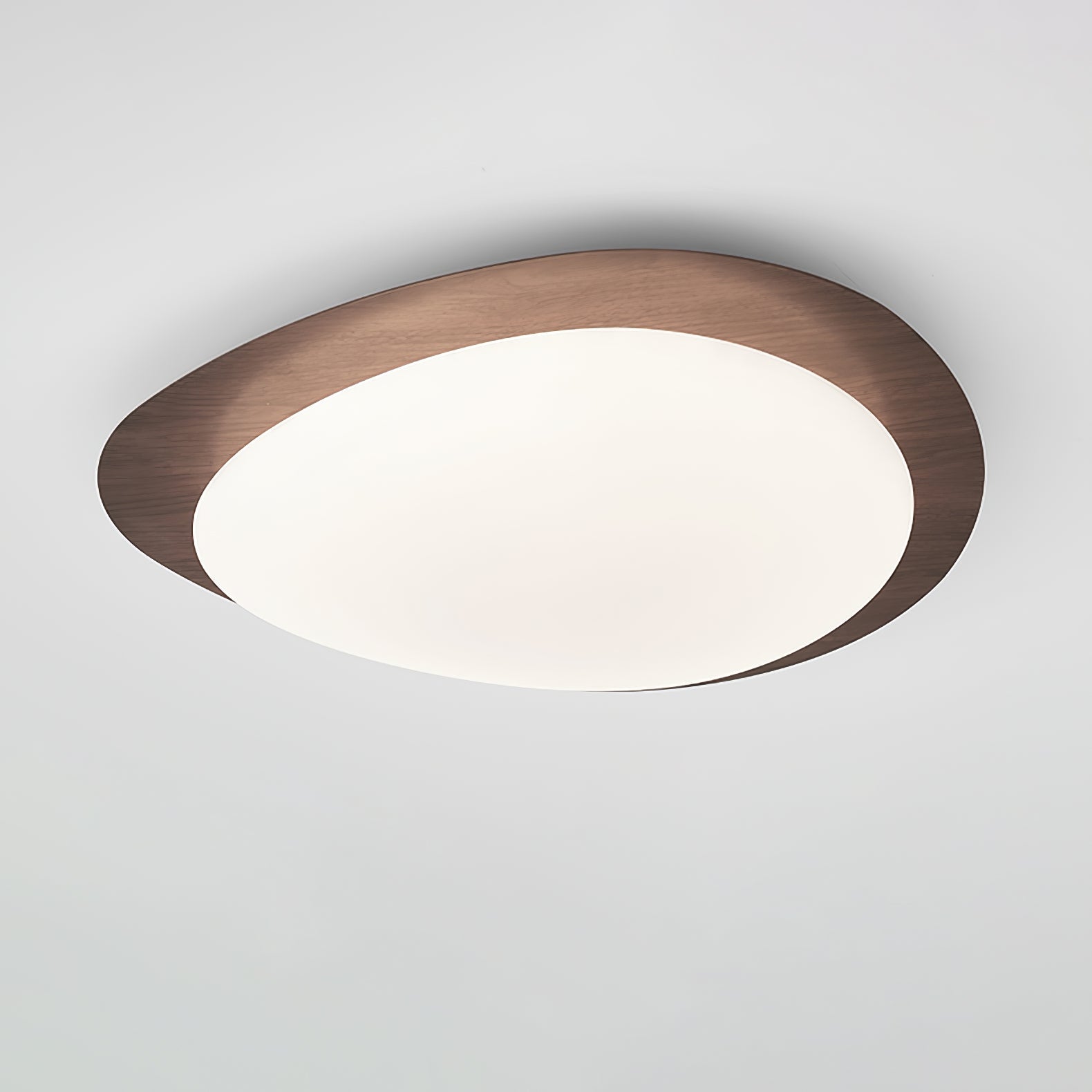 Pebble Round Flush Mount Ceiling Light With Wood-Trim Rim