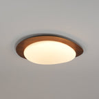 Pebble Round Flush Mount Ceiling Light With Wood-Trim Rim