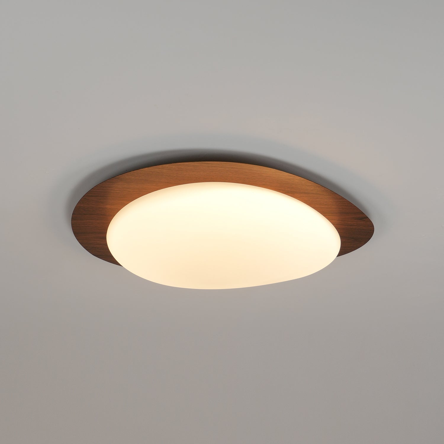 Pebble Round Flush Mount Ceiling Light With Wood-Trim Rim