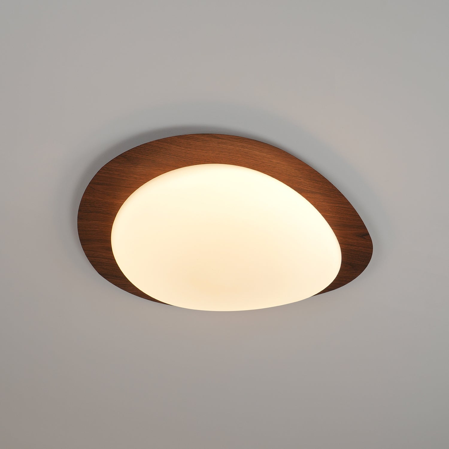 Pebble Round Flush Mount Ceiling Light With Wood-Trim Rim