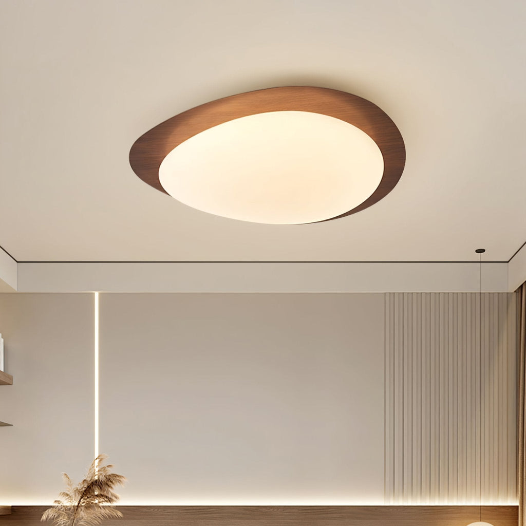 Pebble Round Flush Mount Ceiling Light With Wood-Trim Rim