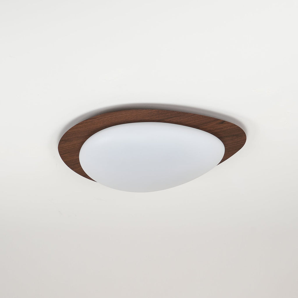 Pebble Round Flush Mount Ceiling Light With Wood-Trim Rim
