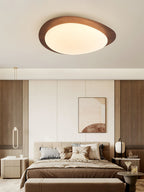 Pebble Round Flush Mount Ceiling Light With Wood-Trim Rim