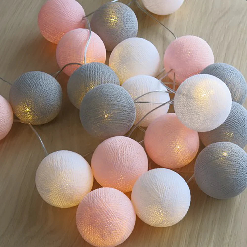 Cotton Ball String Lights LED Fairy Lights with Woven Cotton Balls Battery or USB Powered Garland Lights for Bedroom | Living Room | Nursery and Party