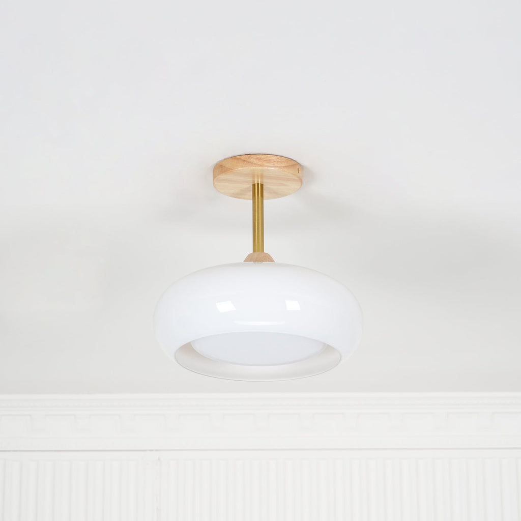 Glass Shade Ceiling Light With Wood Canopy