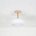 Glass Shade Ceiling Light With Wood Canopy