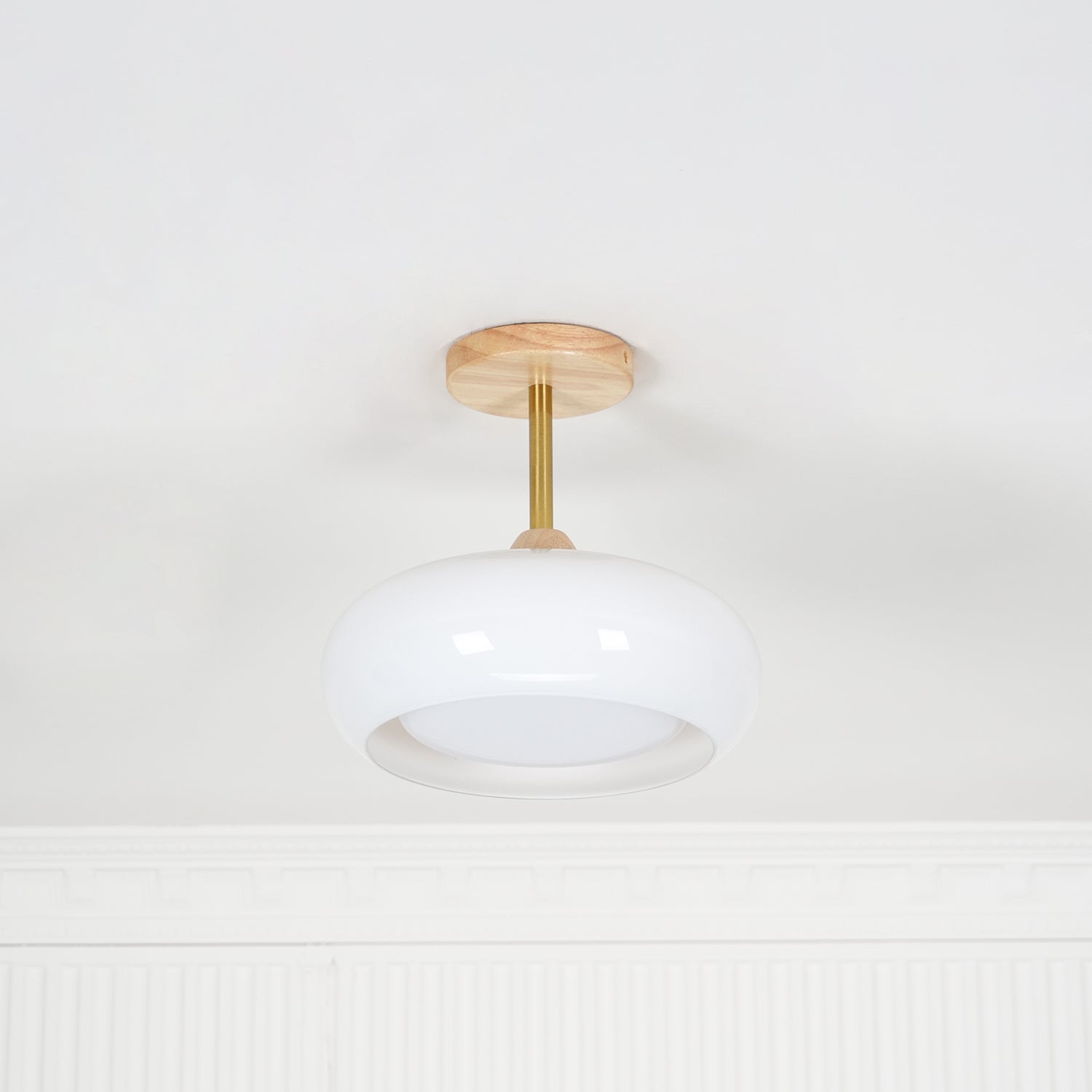 Glass Shade Ceiling Light With Wood Canopy