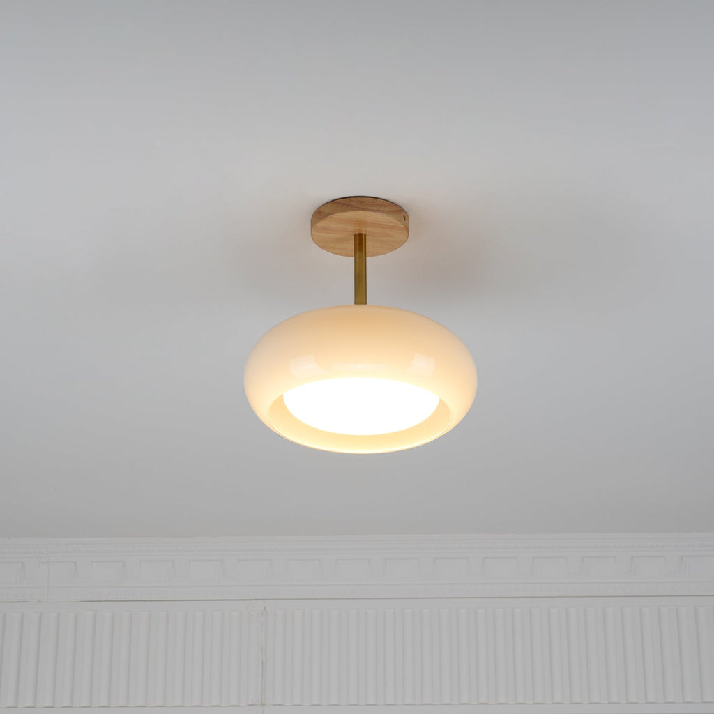 Glass Shade Ceiling Light With Wood Canopy