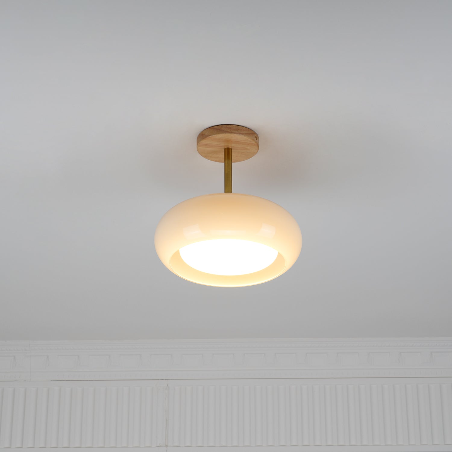 Glass Shade Ceiling Light With Wood Canopy