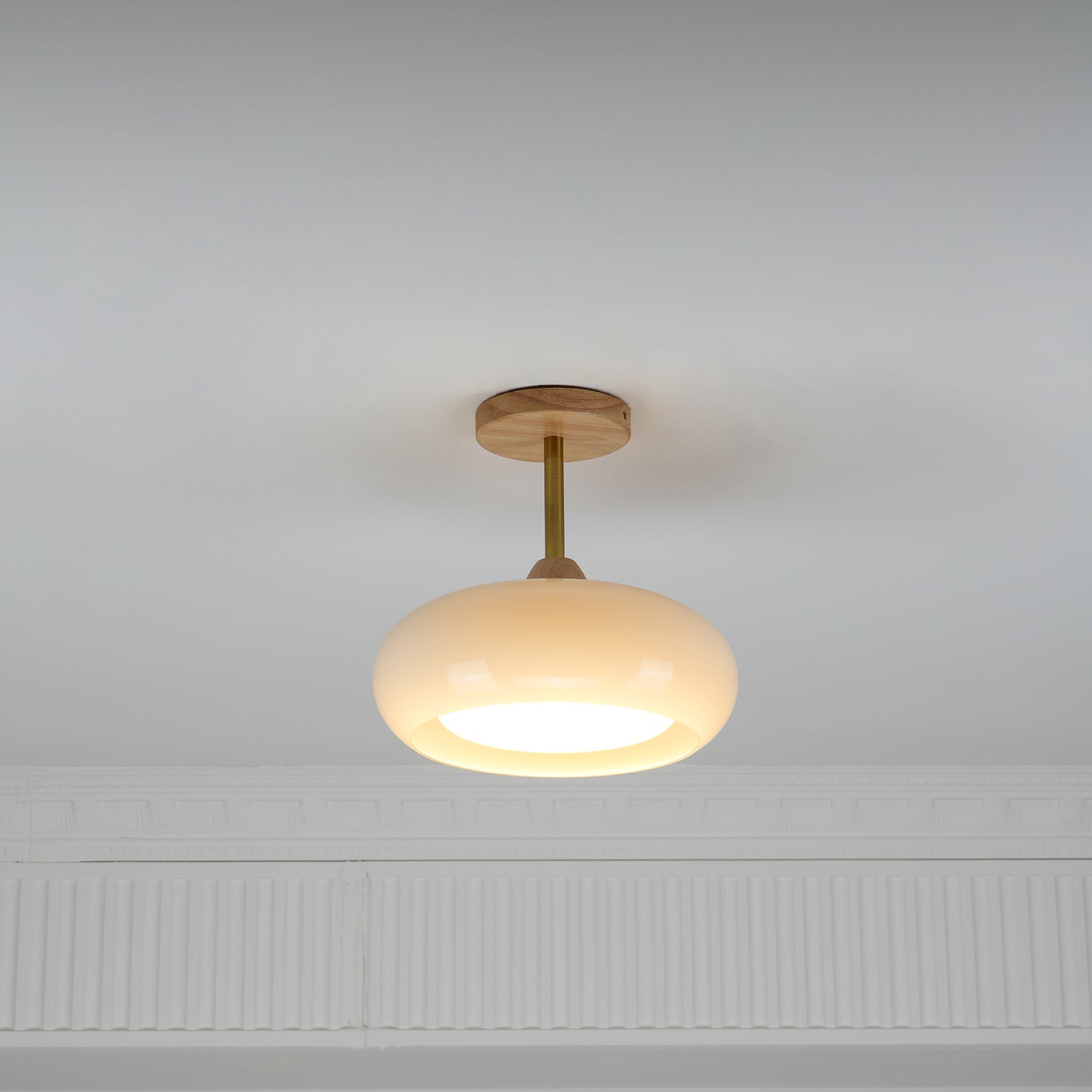 Glass Shade Ceiling Light With Wood Canopy
