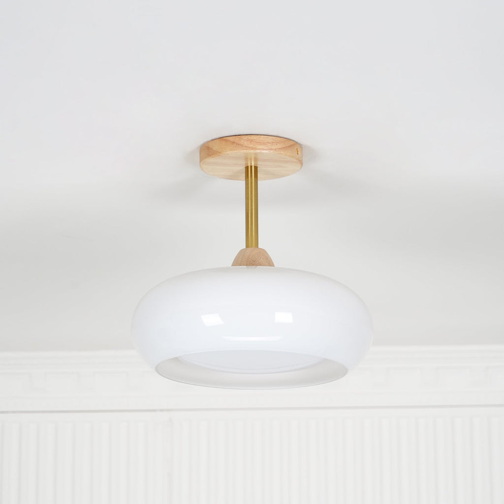 Glass Shade Ceiling Light With Wood Canopy