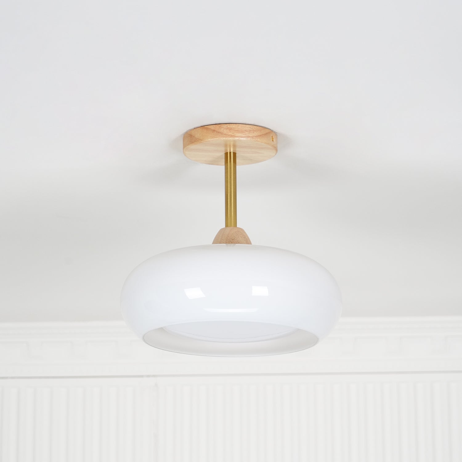 Glass Shade Ceiling Light With Wood Canopy