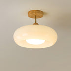 Glass Shade Ceiling Light With Wood Canopy