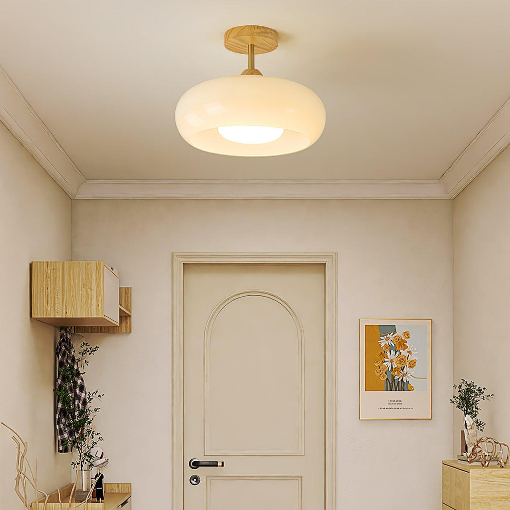 Glass Shade Ceiling Light With Wood Canopy