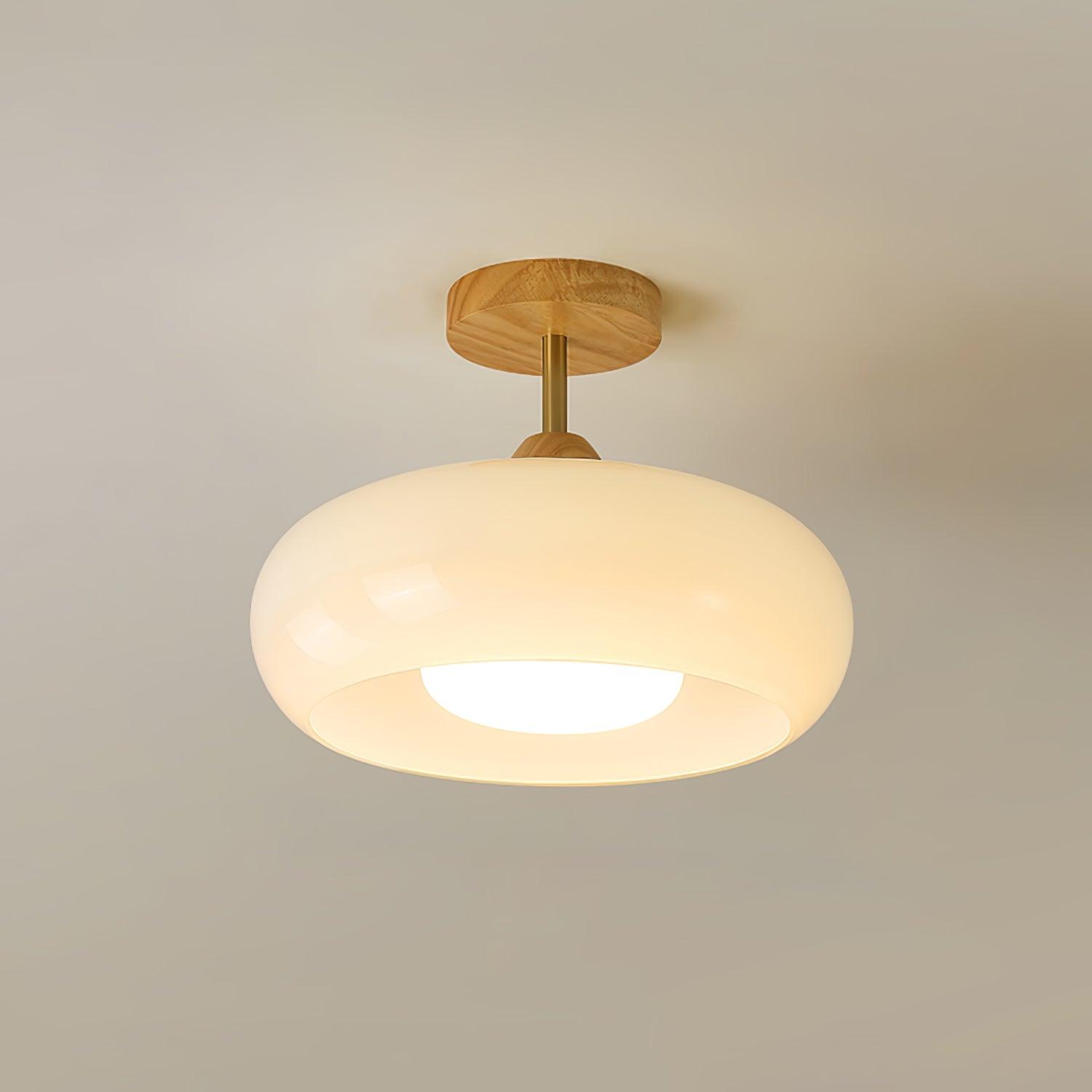 Glass Shade Ceiling Light With Wood Canopy