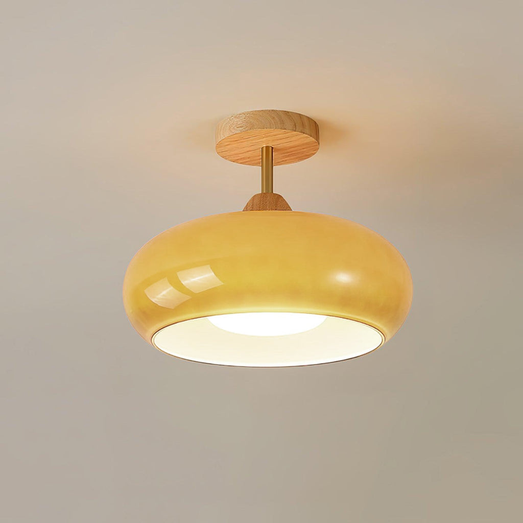 Glass Shade Ceiling Light With Wood Canopy