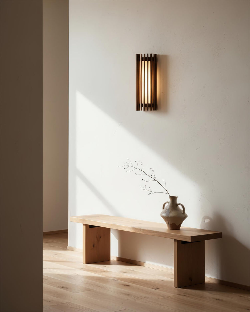 Walnut Slat Wall Light With Vertical Linear Diffuser