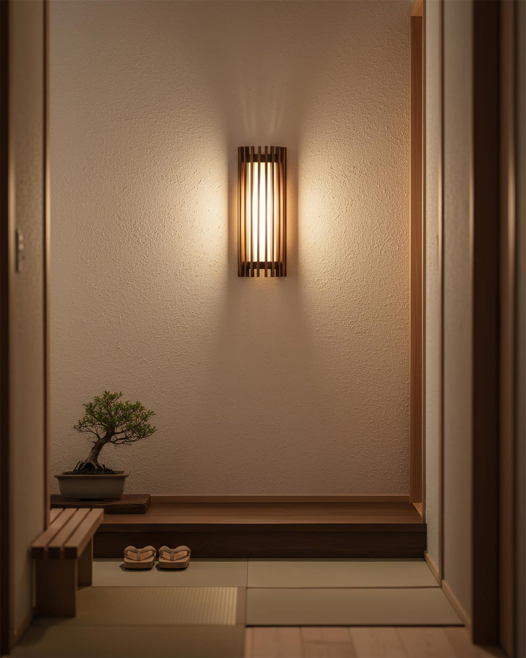 Walnut Slat Wall Light With Vertical Linear Diffuser