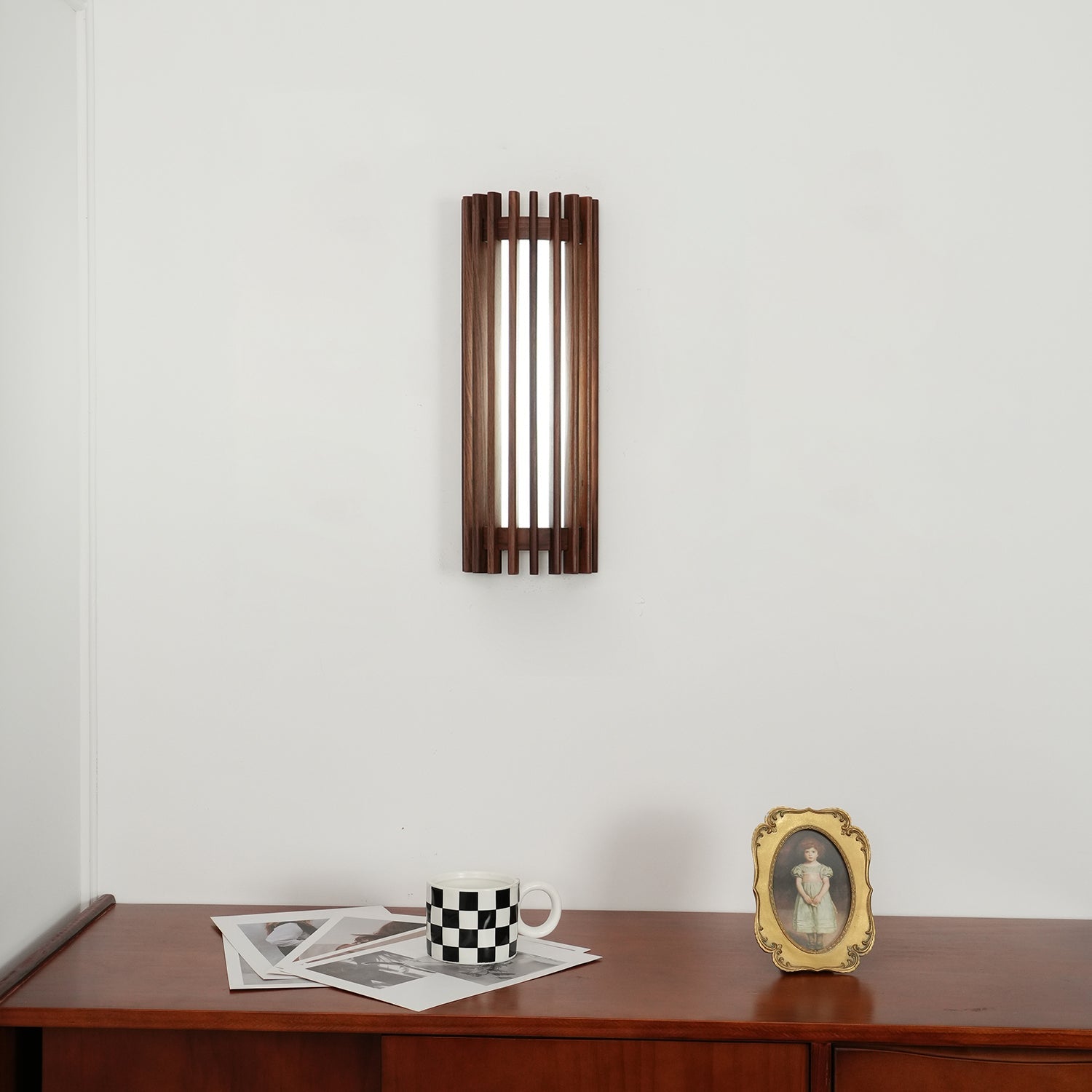 Walnut Slat Wall Light With Vertical Linear Diffuser