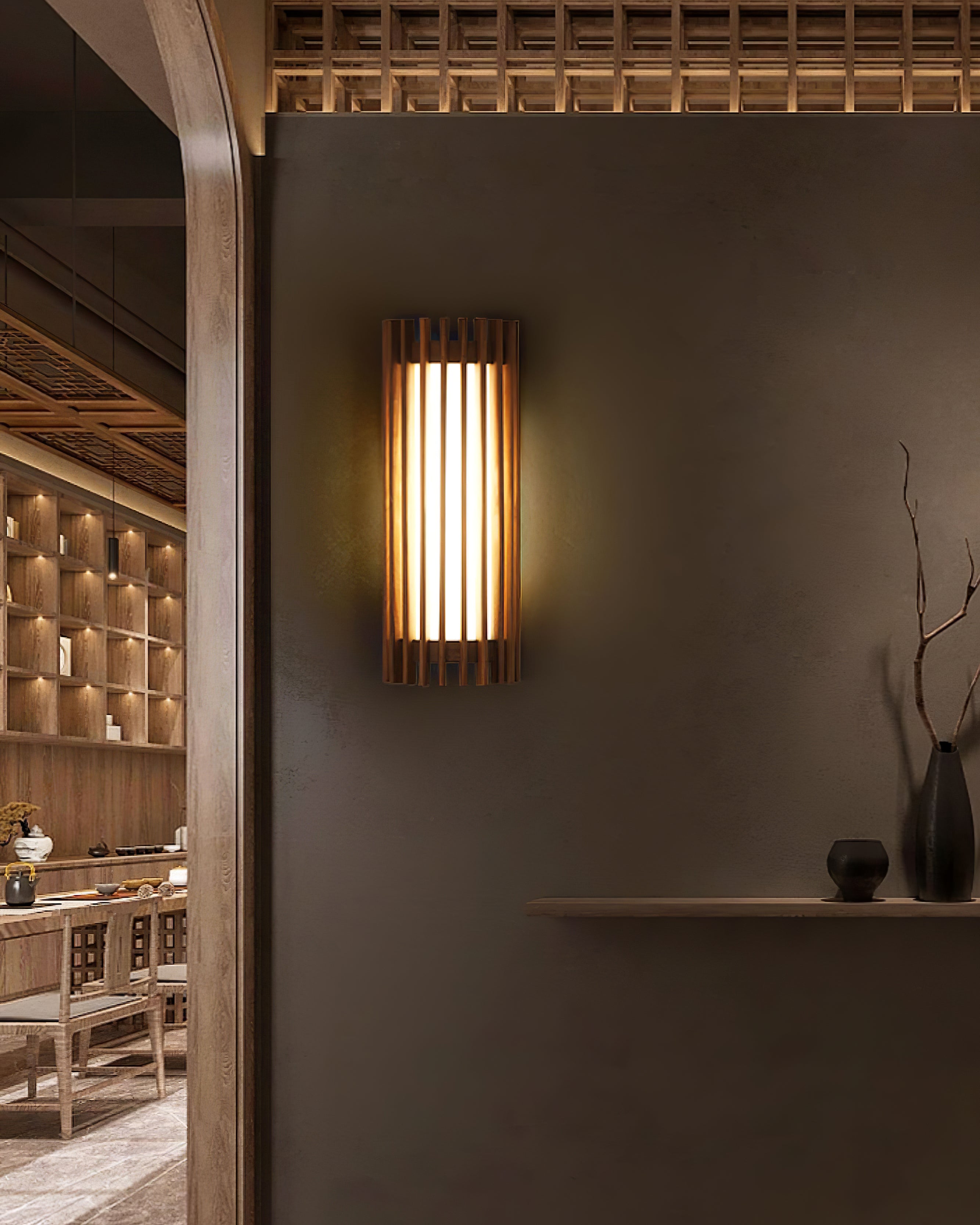 Walnut Slat Wall Light With Vertical Linear Diffuser