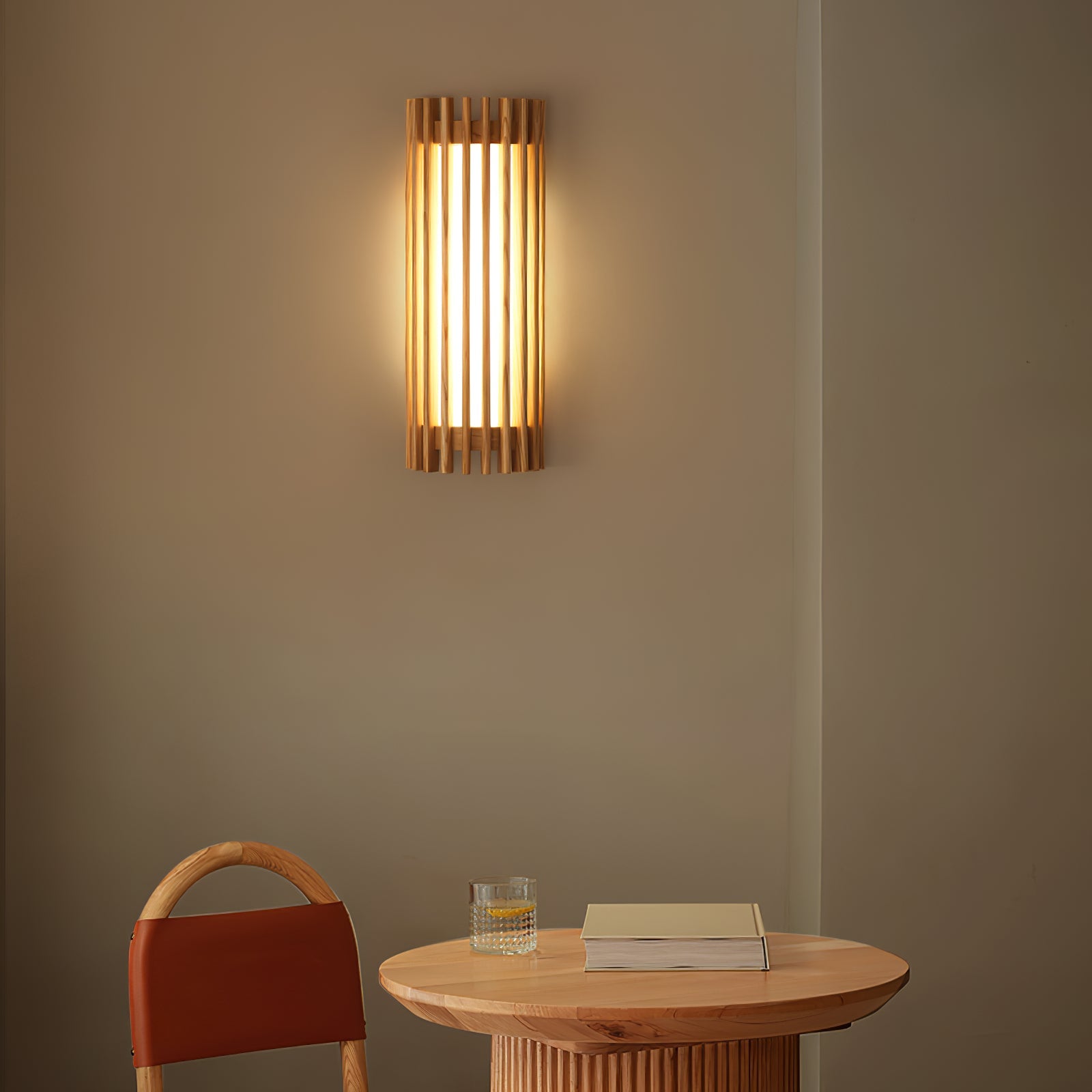 Walnut Slat Wall Light With Vertical Linear Diffuser