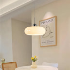 Bauhaus Opal Glass LED Pendant Lights With Oval Shade And Black Cord