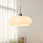 Bauhaus Opal Glass LED Pendant Lights With Oval Shade And Black Cord