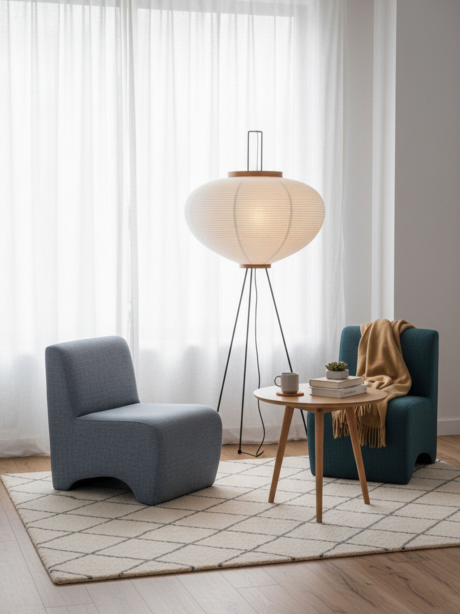 Rice Paper Floor Lamp With Tripod Stand