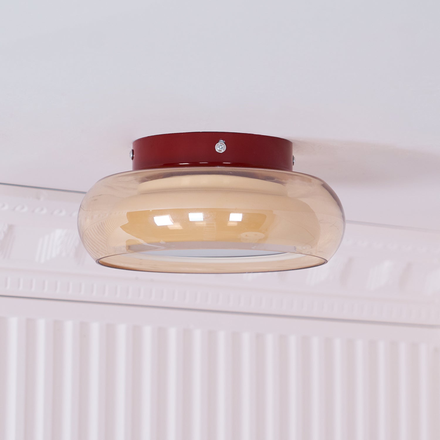 Warm White LED Glass Flush Mount Ceiling Light With Brass Rim