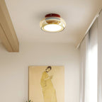 Warm White LED Glass Flush Mount Ceiling Light With Brass Rim