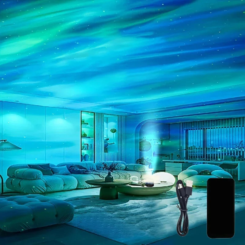 Aurora Projector Night Light Northern Lights Mood Lamp with Music Sync and Remote Control USB Rechargeable for Bedroom | Gaming Room and Parties