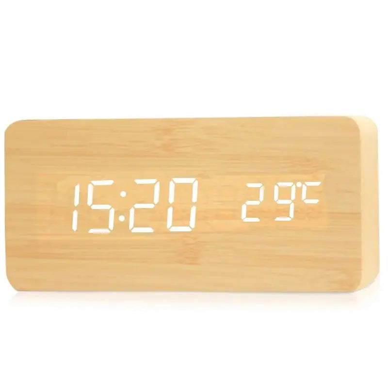 Wooden Digital Alarm Clock LED Display Silent Non Ticking Desk Clock with Temperature Display Minimalist Wood Block Bedside Clock for Bedroom