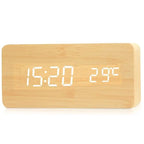 Wooden Digital Alarm Clock LED Display Silent Non Ticking Desk Clock with Temperature Display Minimalist Wood Block Bedside Clock for Bedroom