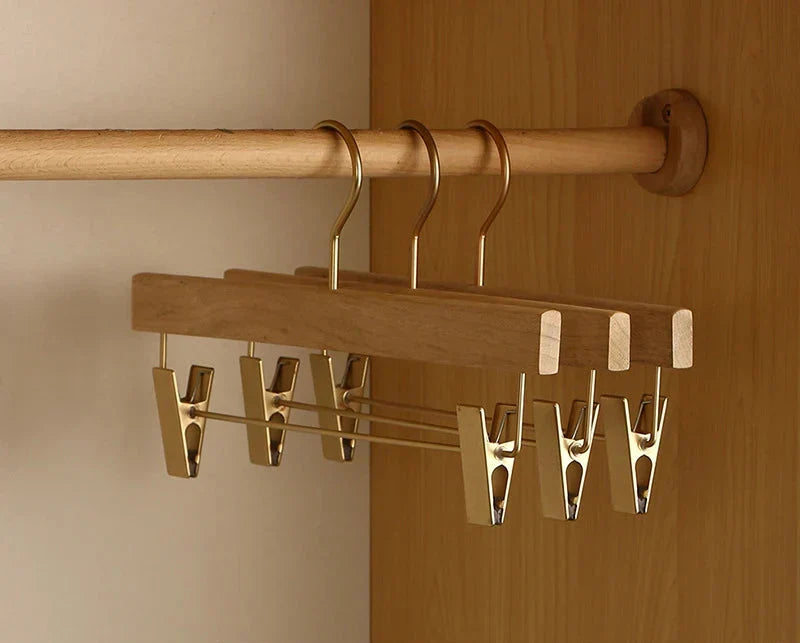 Wide Shoulder Wooden Coat Hangers Set of Two Natural Camphor Wood Suit Hangers and Trouser Hangers with Clips for Wardrobe | Jackets and Coats