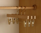 Wide Shoulder Wooden Coat Hangers Set of Two Natural Camphor Wood Suit Hangers and Trouser Hangers with Clips for Wardrobe | Jackets and Coats