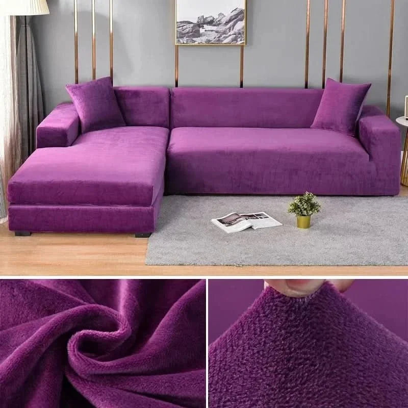 Velvet Stretch Sofa Cover Elastic Non-Slip Plush Couch Slipcover Soft Machine Washable Furniture Protector for Living Room