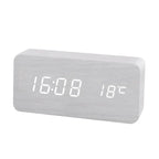 Wooden Digital Alarm Clock LED Display Silent Non Ticking Desk Clock with Temperature Display Minimalist Wood Block Bedside Clock for Bedroom