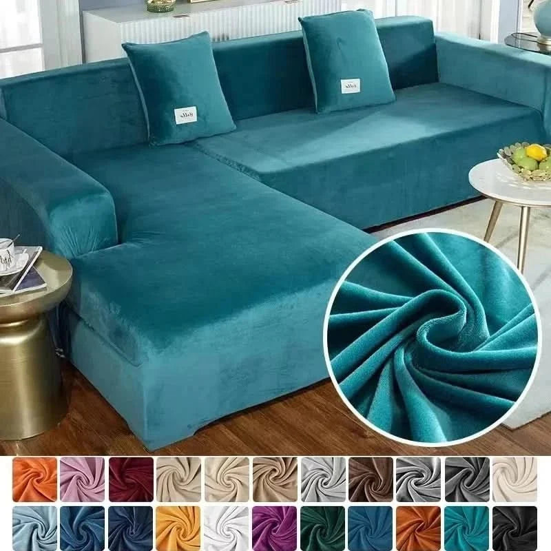 Velvet Stretch Sofa Cover Elastic Non-Slip Plush Couch Slipcover Soft Machine Washable Furniture Protector for Living Room