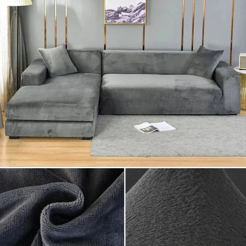 Velvet Stretch Sofa Cover Elastic Non-Slip Plush Couch Slipcover Soft Machine Washable Furniture Protector for Living Room