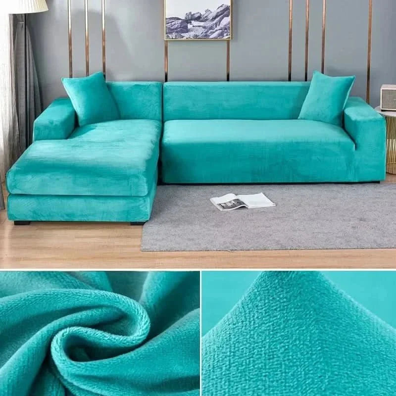 Velvet Stretch Sofa Cover Elastic Non-Slip Plush Couch Slipcover Soft Machine Washable Furniture Protector for Living Room