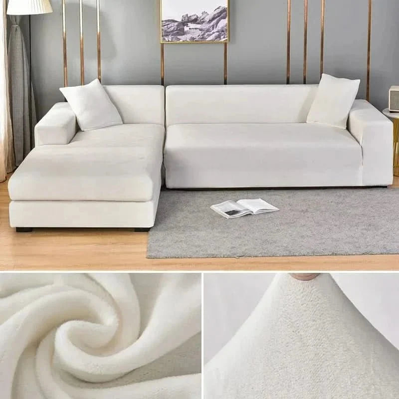 Velvet Stretch Sofa Cover Elastic Non-Slip Plush Couch Slipcover Soft Machine Washable Furniture Protector for Living Room