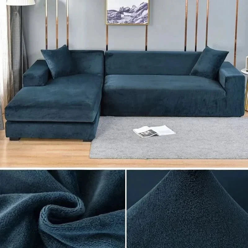 Velvet Stretch Sofa Cover Elastic Non-Slip Plush Couch Slipcover Soft Machine Washable Furniture Protector for Living Room